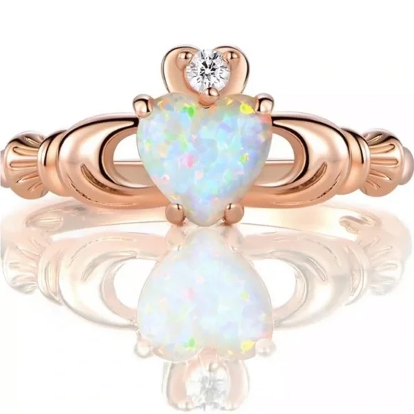 Opal Claddagh Ring Rose Gold Filled 14k - Picture 1 of 3